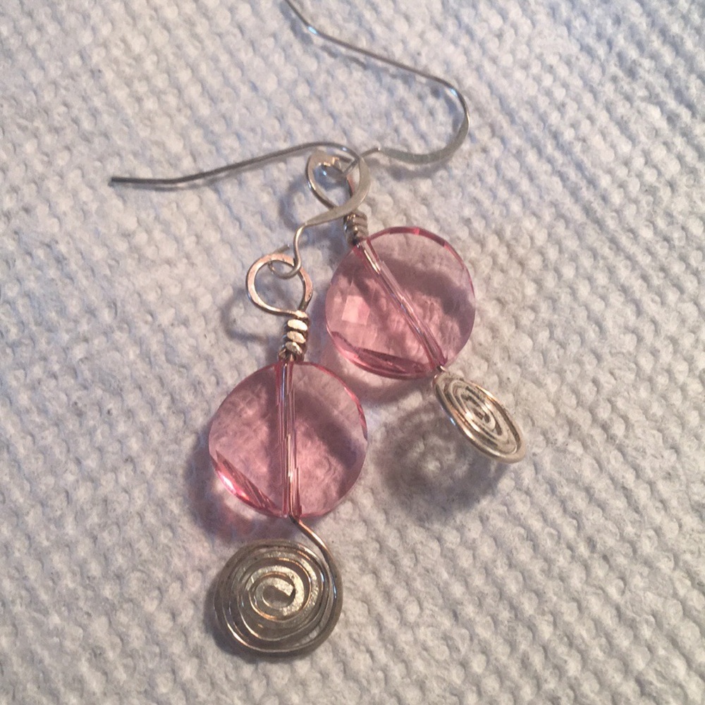 Swarovski pink wave disk crystal and sterling